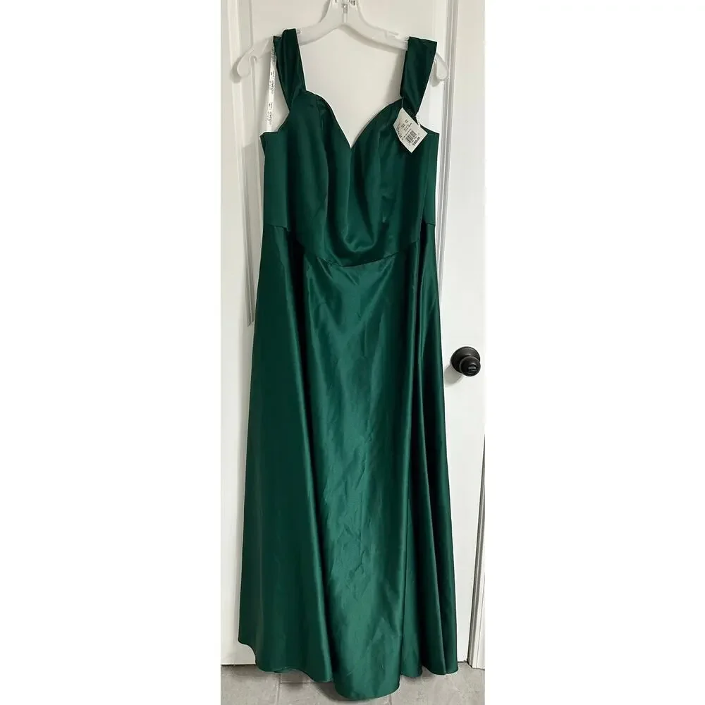 💚 David’s Bridal Satin Off-Shoulder Gown – Juniper Dream, Size 22 (NWT) 💚